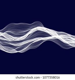 Abstract tecnology wave background. White threads on black or dark blue.