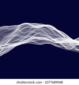 Abstract tecnology wave background. White threads on black or dark blue.