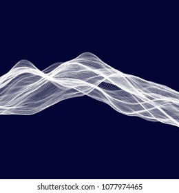 Abstract tecnology wave background. White threads on black or dark blue.