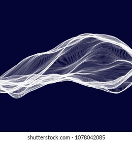 Abstract tecnology wave background. White threads on black or dark blue.