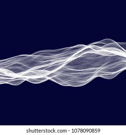 Abstract tecnology wave background. White threads on black or dark blue.