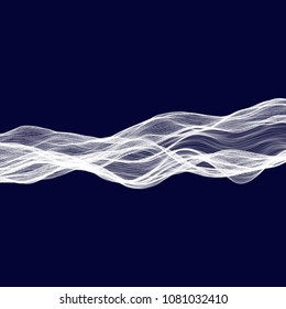 Abstract tecnology wave background. White threads on black or dark blue.