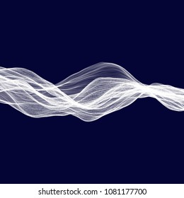 Abstract tecnology wave background. White threads on black or dark blue.