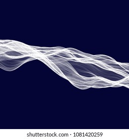 Abstract tecnology wave background. White threads on black or dark blue.