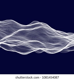 Abstract tecnology wave background. White threads on black or dark blue.