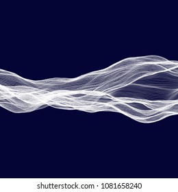 Abstract tecnology wave background. White threads on black or dark blue.