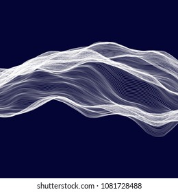 Abstract tecnology wave background. White threads on black or dark blue.