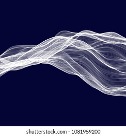 Abstract tecnology wave background. White threads on black or dark blue.