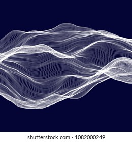 Abstract tecnology wave background. White threads on black or dark blue.