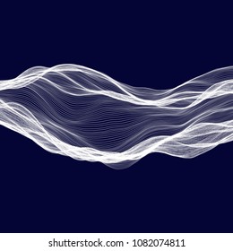 Abstract tecnology wave background. White threads on black or dark blue.
