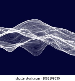 Abstract tecnology wave background. White threads on black or dark blue.