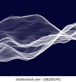 Abstract tecnology wave background. White threads on black or dark blue.
