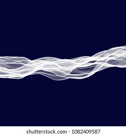 Abstract tecnology wave background. White threads on black or dark blue.