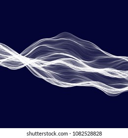 Abstract tecnology wave background. White threads on black or dark blue.