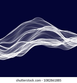 Abstract tecnology wave background. White threads on black or dark blue.