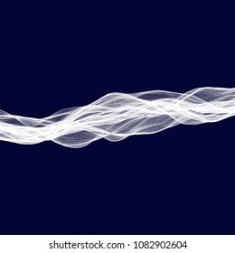 Abstract tecnology wave background. White threads on black or dark blue.