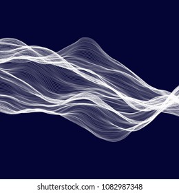Abstract tecnology wave background. White threads on black or dark blue.