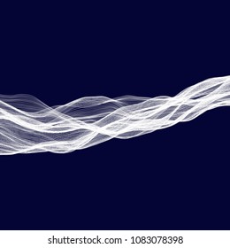 Abstract tecnology wave background. White threads on black or dark blue.