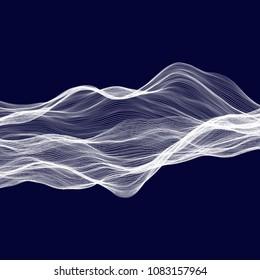 Abstract tecnology wave background. White threads on black or dark blue.
