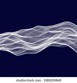 Abstract tecnology wave background. White threads on black or dark blue.