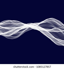 Abstract tecnology wave background. White threads on black or dark blue.