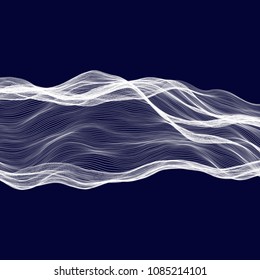 Abstract tecnology wave background. White threads on black or dark blue.