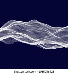 Abstract tecnology wave background. White threads on black or dark blue.