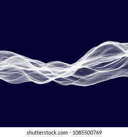 Abstract tecnology wave background. White threads on black or dark blue.