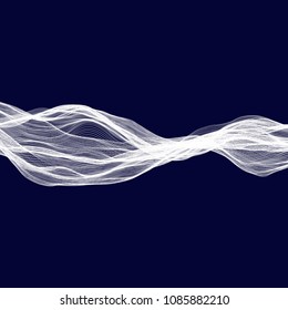 Abstract tecnology wave background. White threads on black or dark blue.