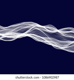 Abstract tecnology wave background. White threads on black or dark blue.