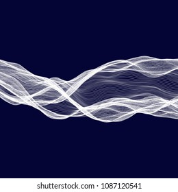 Abstract tecnology wave background. White threads on black or dark blue.