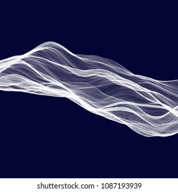 Abstract tecnology wave background. White threads on black or dark blue.