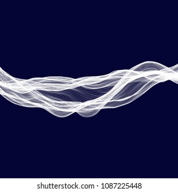 Abstract tecnology wave background. White threads on black or dark blue.