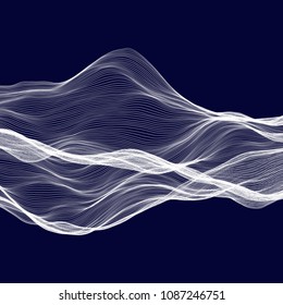 Abstract tecnology wave background. White threads on black or dark blue.