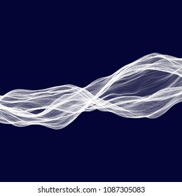 Abstract tecnology wave background. White threads on black or dark blue.