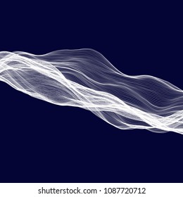 Abstract tecnology wave background. White threads on black or dark blue.