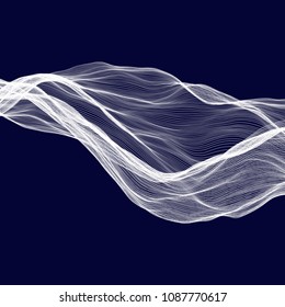 Abstract tecnology wave background. White threads on black or dark blue.