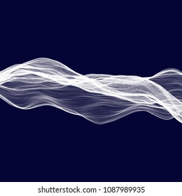 Abstract tecnology wave background. White threads on black or dark blue.