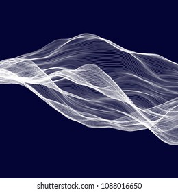 Abstract tecnology wave background. White threads on black or dark blue.