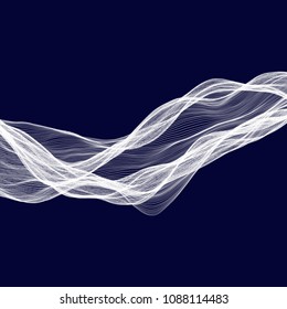 Abstract tecnology wave background. White threads on black or dark blue.