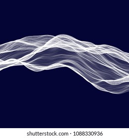 Abstract tecnology wave background. White threads on black or dark blue.