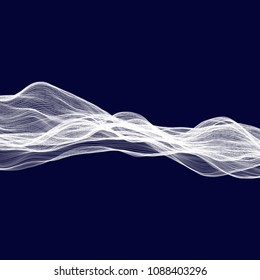 Abstract tecnology wave background. White threads on black or dark blue.