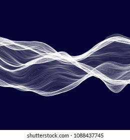 Abstract tecnology wave background. White threads on black or dark blue.