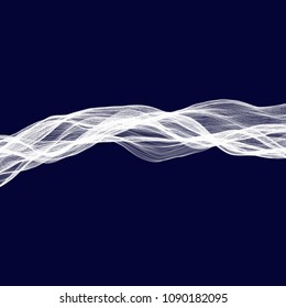 Abstract tecnology wave background. White threads on black or dark blue.