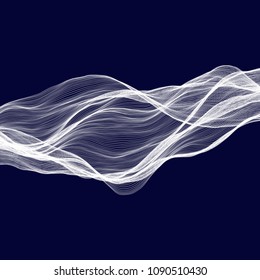 Abstract tecnology wave background. White threads on black or dark blue.