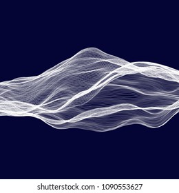 Abstract tecnology wave background. White threads on black or dark blue.