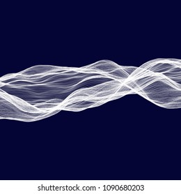 Abstract tecnology wave background. White threads on black or dark blue.