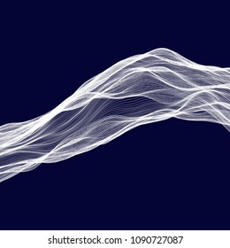 Abstract tecnology wave background. White threads on black or dark blue.