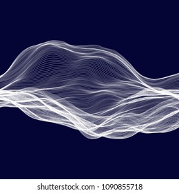 Abstract tecnology wave background. White threads on black or dark blue.