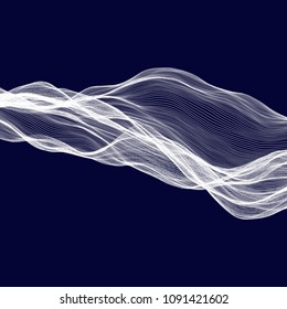 Abstract tecnology wave background. White threads on black or dark blue.